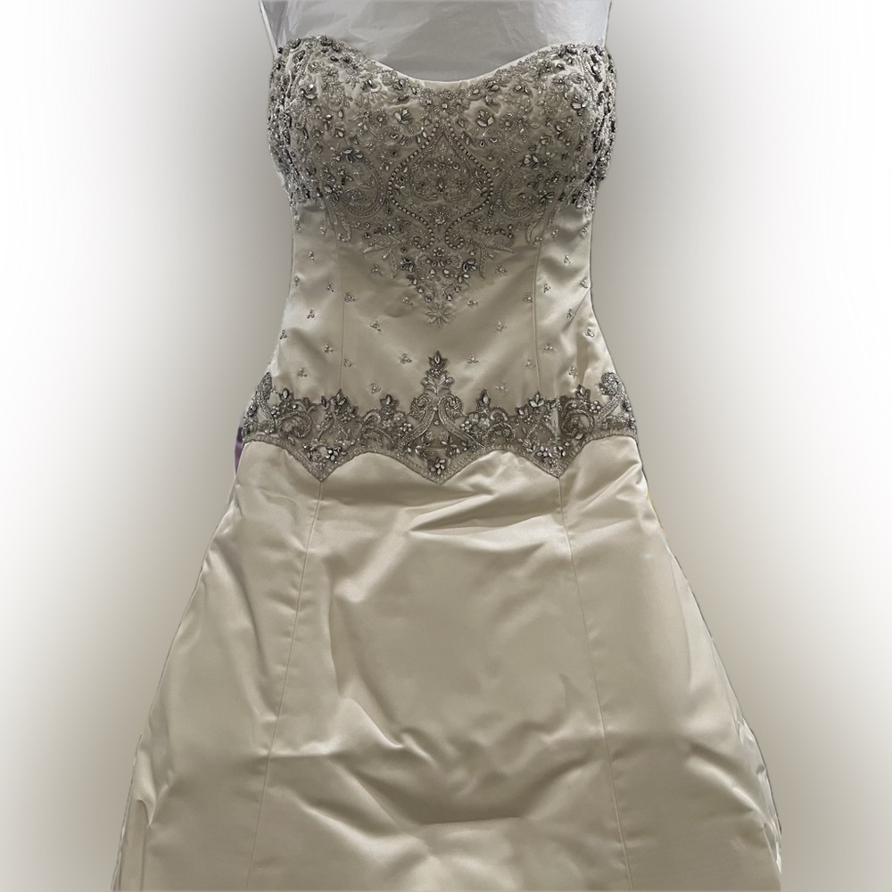 Platinum Priscilla of Boston Elegant Ivory Crystal Embellished Wedding Dress - Picture 4 of 15